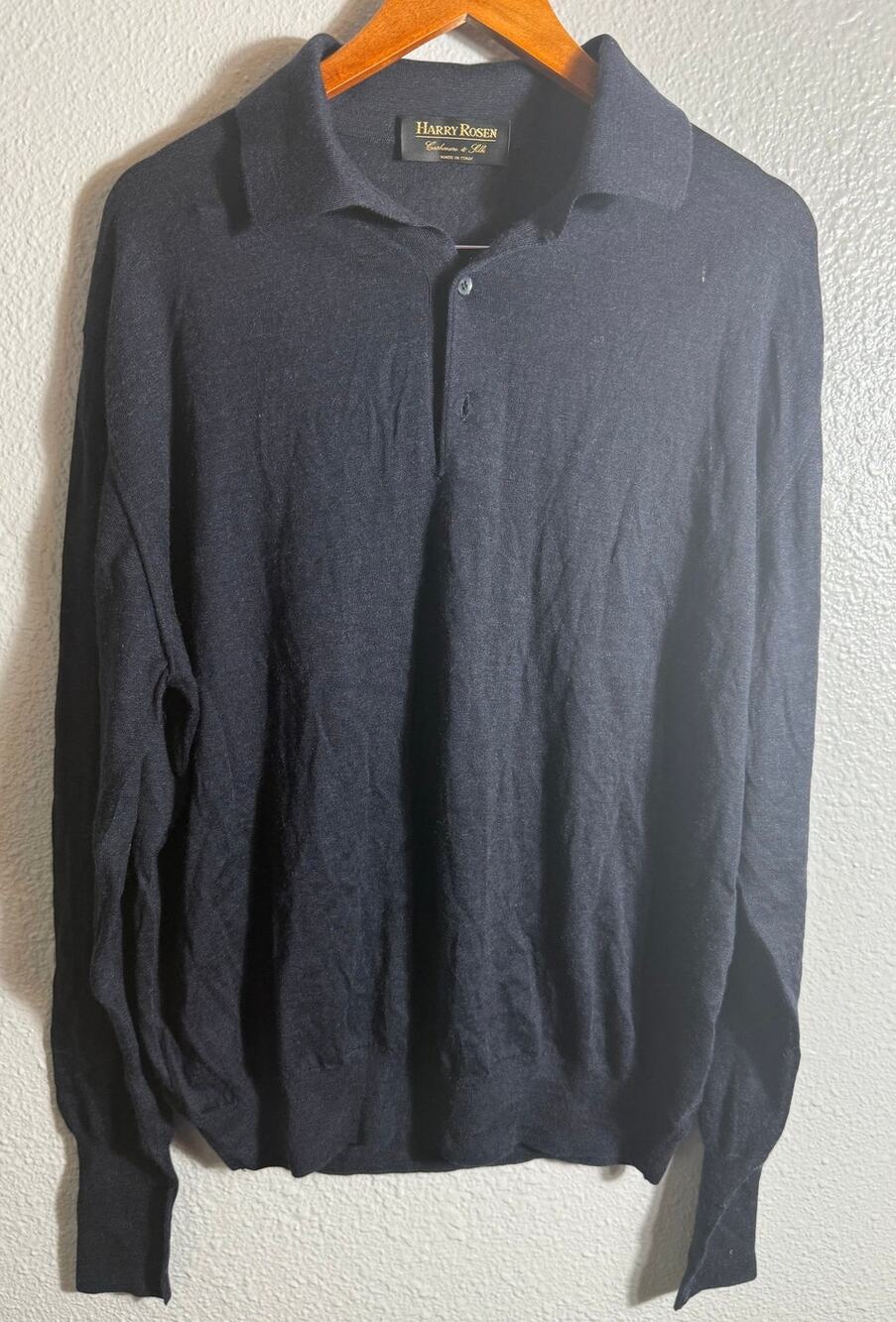 Harry Rosen Luxury Cashmere Silk Blend Italy Mens Lightweight Polo Size XL